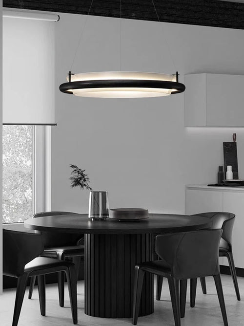 lustre moderne en bois led avec suspension en tissu