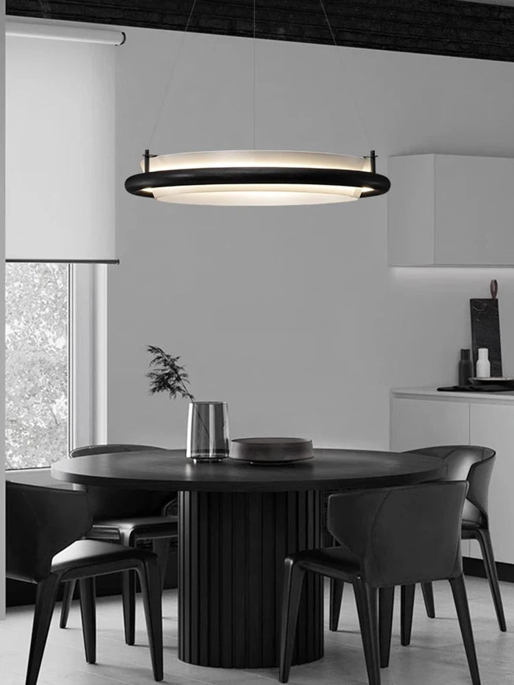 lustre moderne en bois led avec suspension en tissu - vue 4 sur 12