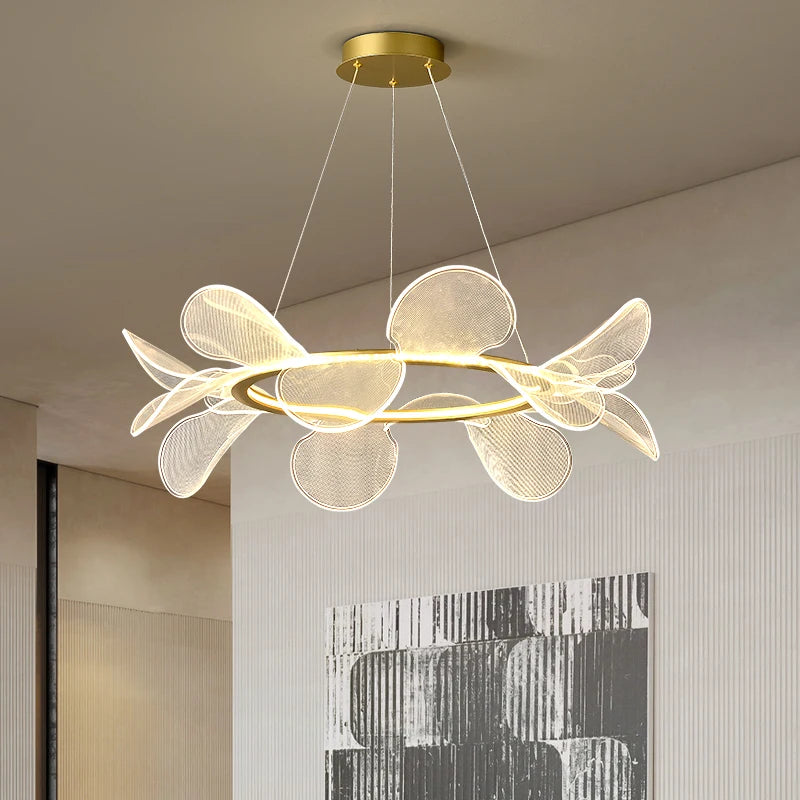 lustre en acrylique transparent avec anneau doré gradation variable - vue 2 sur 10