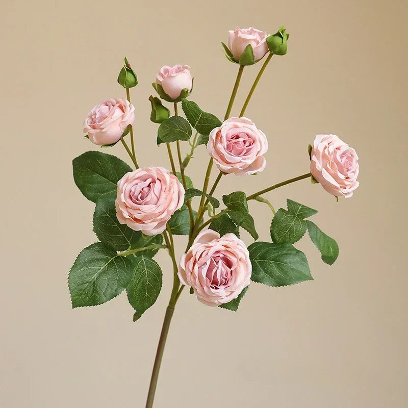 branches de roses artificielles à 7 têtes en soie décoratives - vue 4 sur 7