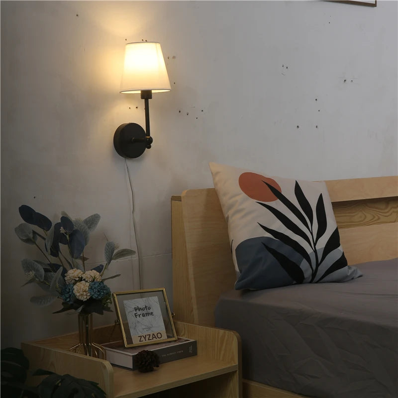 applique murale rétro américaine en lin noir et doré - vue 5 sur 8