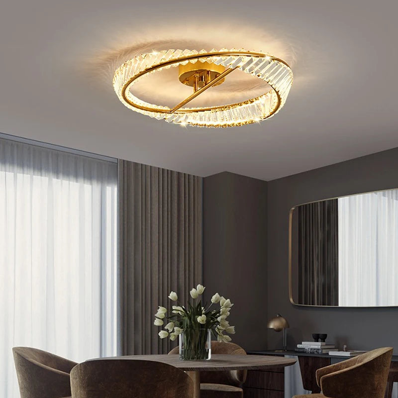 plafonnier led dimmable moderne avec anneaux de cristal - vue 7 sur 9