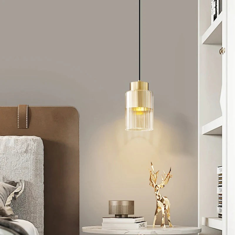 lustre moderne en laiton verre transparent fil réglable - vue 5 sur 8