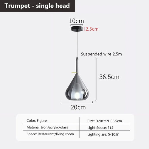 suspension en verre à plusieurs têtes pour intérieur moderne