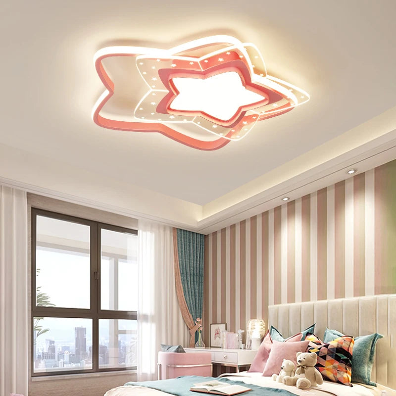 plafonnier led étoile rose moderne pour chambre d'enfant - vue 2 sur 11