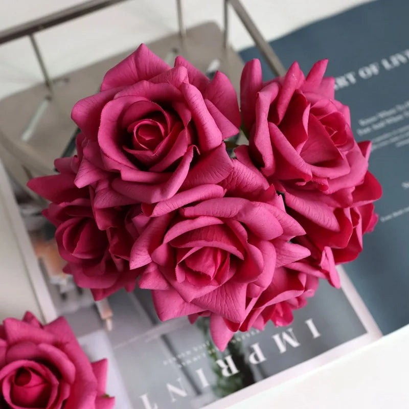 bouquet de roses artificielles à bords bouclés pour mariage et décoration - vue 5 sur 14
