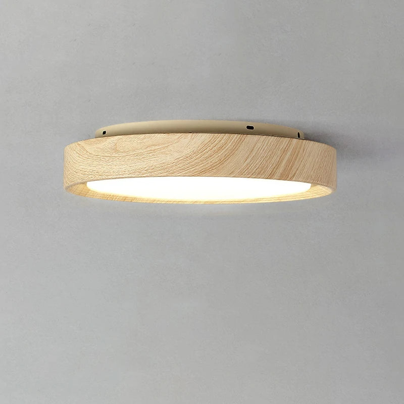 lampe circulaire simple style nordique grain de bois éclairage entrée balcon porche - vue 4 sur 12