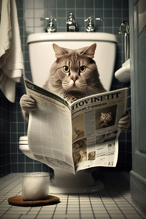décoration murale humoristique animaux sur toilettes avec journal