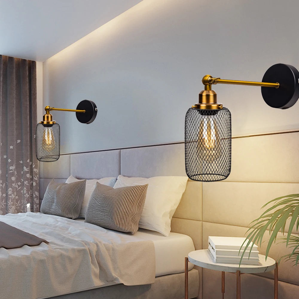 Appliques murales industrielles vent Net ombre salon chambre rétro appliques en fer forgé luminaires LED E27 - vue 4 sur 8