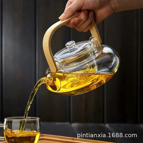Théière bambou verre artisanale avec filtre intégré 900ml