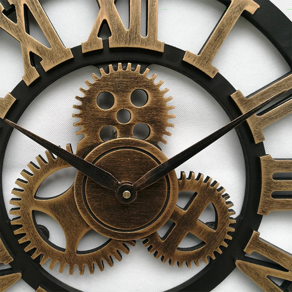 horloge murale décorative style industriel rétro à engrenages - vue 8 sur 8