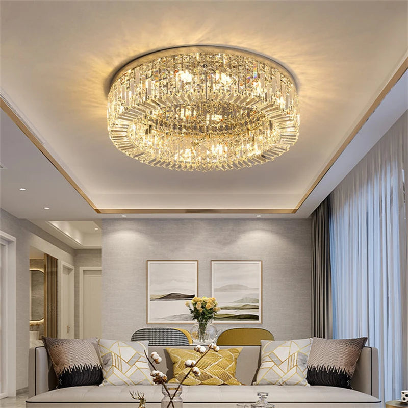 lustre en cristal moderne doré argenté à led pour décoration intérieure