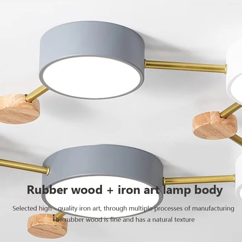 lustre led en bois nordique simple et créatif - vue 5 sur 10
