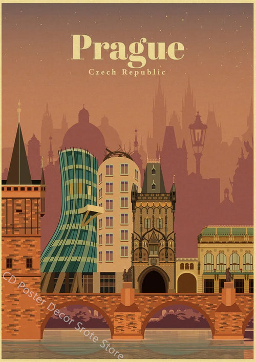 affiche vintage des villes du monde pour décoration murale