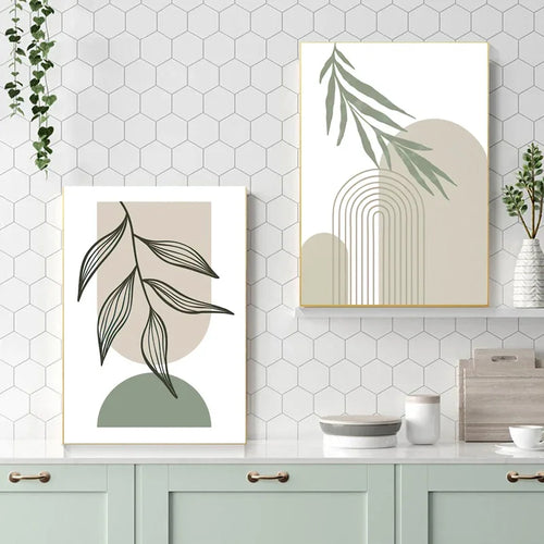 décoration murale abstraite avec feuilles géométriques boho moderne