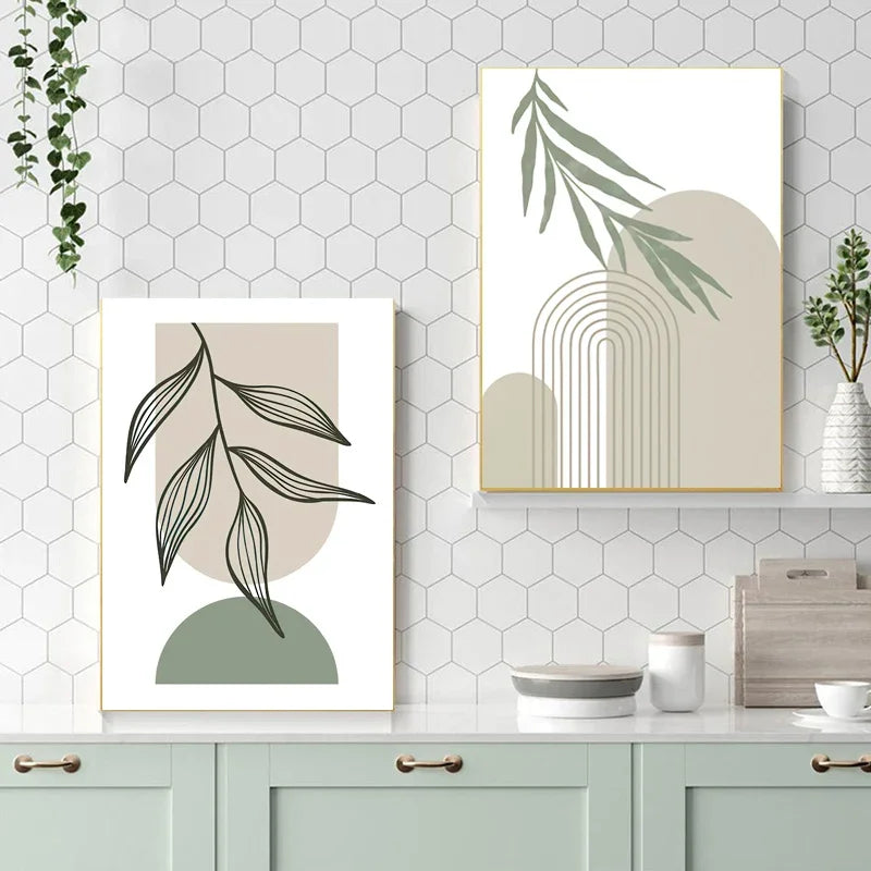décoration murale abstraite avec feuilles géométriques boho moderne - vue 7 sur 7