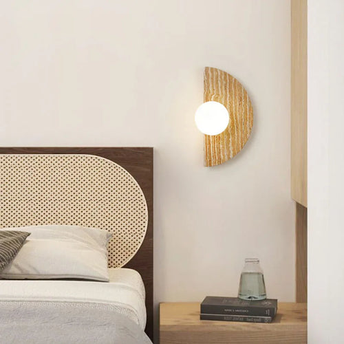 applique murale artistique en pierre naturelle avec verre blanc demi-cercle