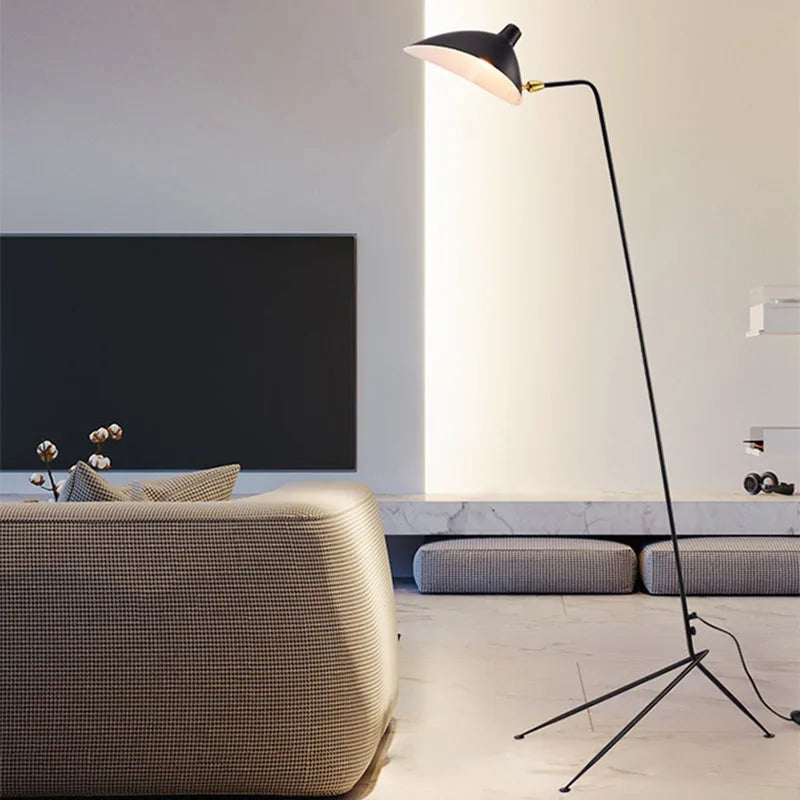 lampadaire minimaliste blakc en métal avec abat-jour rotatif - vue 5 sur 7
