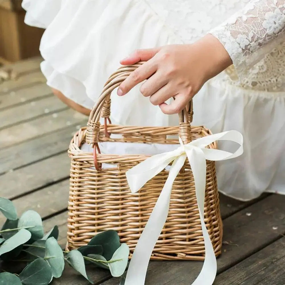 panier à fleurs en osier sac à main en rotin tissé à la main - vue 4 sur 8