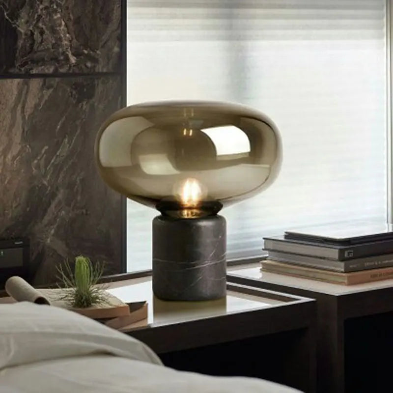 Post-moderne LED lampe de Table en marbre champignon verre lampe de chevet nordique Simple concepteur chambre salon étude créative petit - vue 4 sur 8