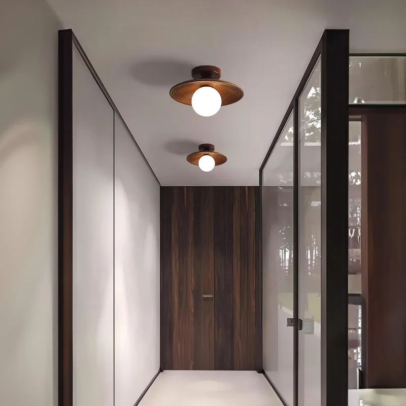 Walnut wood Brass lighting, Modern Minimalism Wabi-sabi Style, Ceiling light for Porch, Entrance, Corridor, Balcony - vue 6 sur 10