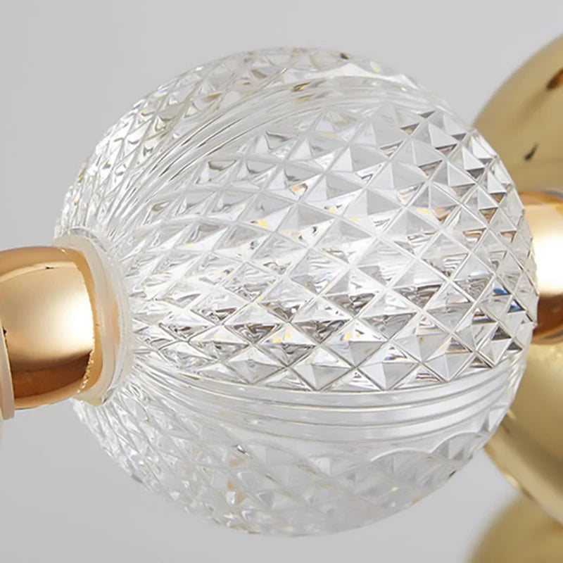 lustre led boule acrylique avec anneau doré et fils réglables - vue 6 sur 10
