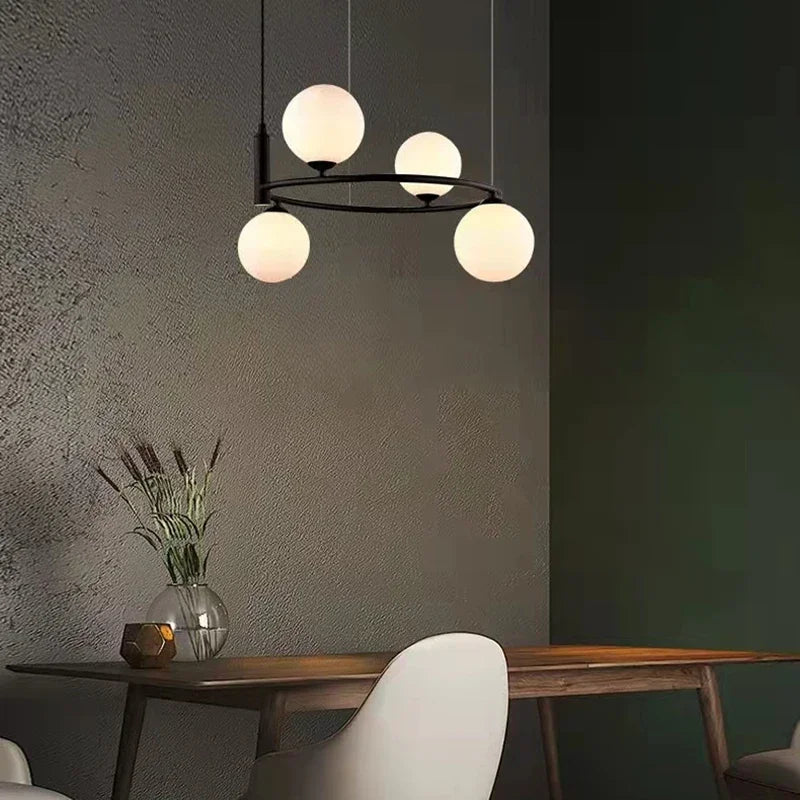 Lustre boule de verre blanc - vue 5 sur 13