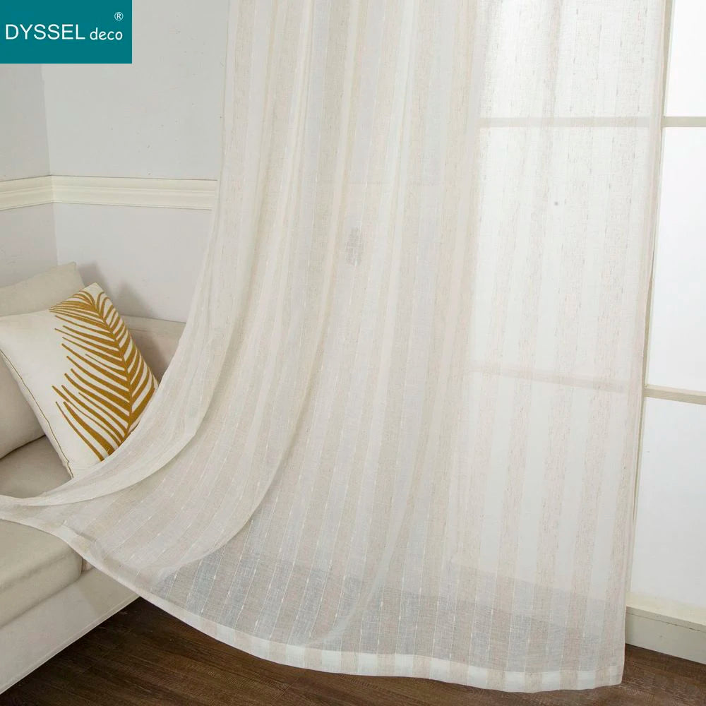 Rideau rayé style lin translucide pour salon chambre