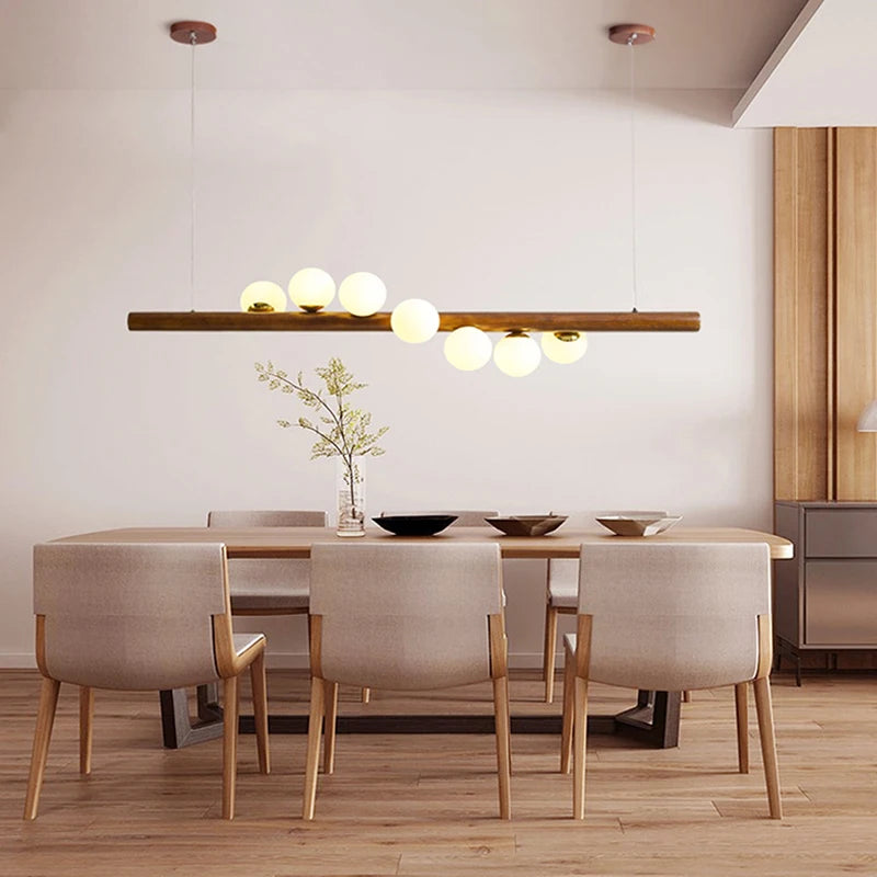 lustre en bois de noyer et verre design moderne pour intérieur élégant - vue 6 sur 13