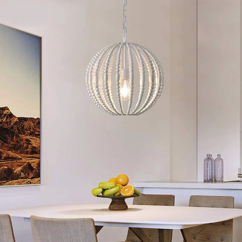 lustre vintage en perles de bois style américain loft campagne