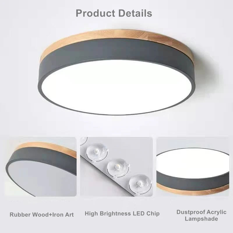 Rond 7 couleurs nordique LED plafonniers pour salon chambre plafonniers en bois 3 lumières couleur réglable couloir balcon - vue 4 sur 27