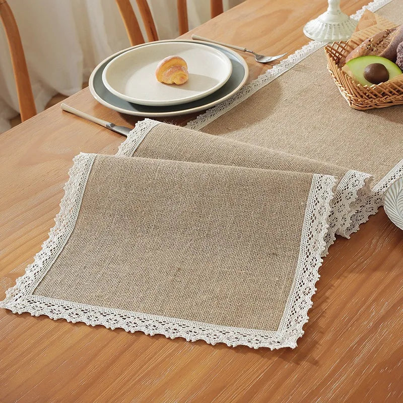 Chemin de table macrame beige rustique boheme franges