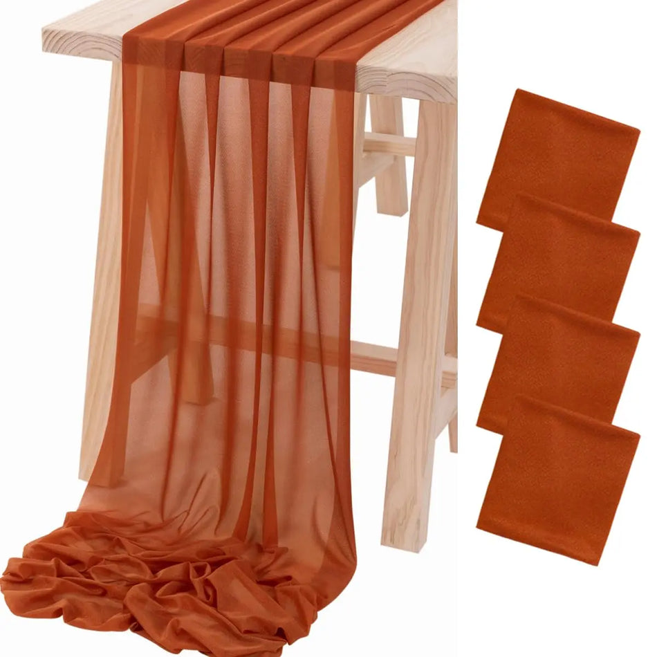 Chemin de table mousseline bohème transparent lot 4