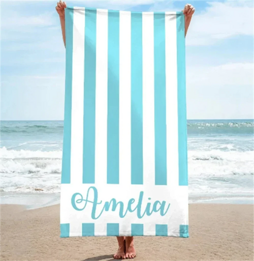 Serviette de plage personnalisée rayures géométriques microfibre absorbante