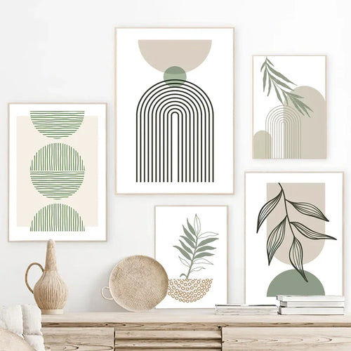 décoration murale abstraite avec feuilles géométriques boho moderne