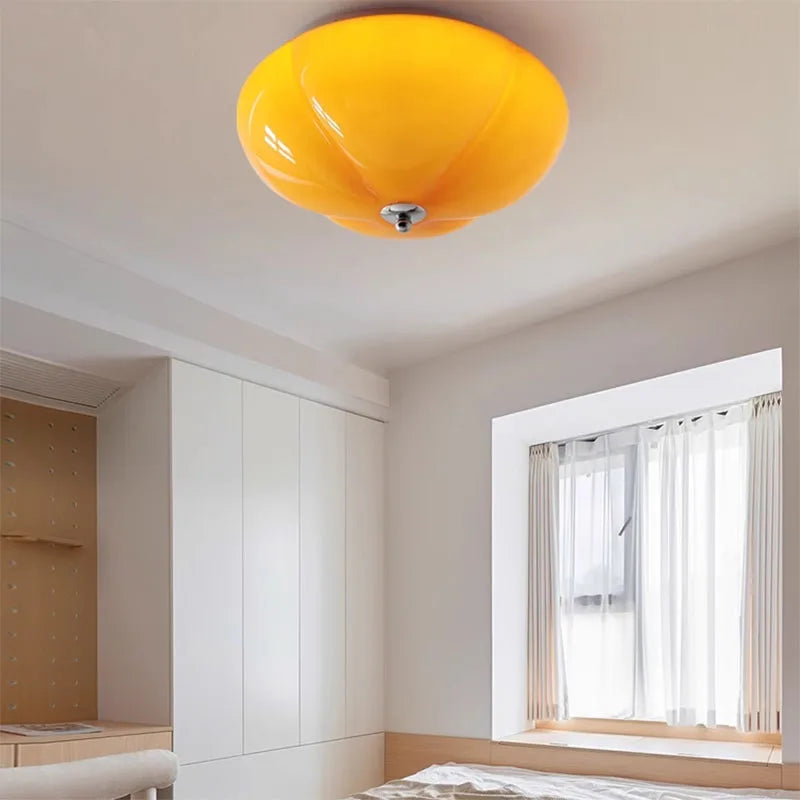lustre led minimaliste en verre forme citrouille pour décor maison