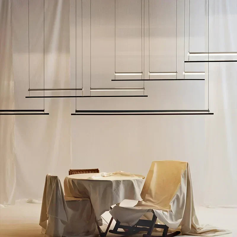 lustre suspendu moderne nordique éclairage design long et simple - vue 4 sur 12