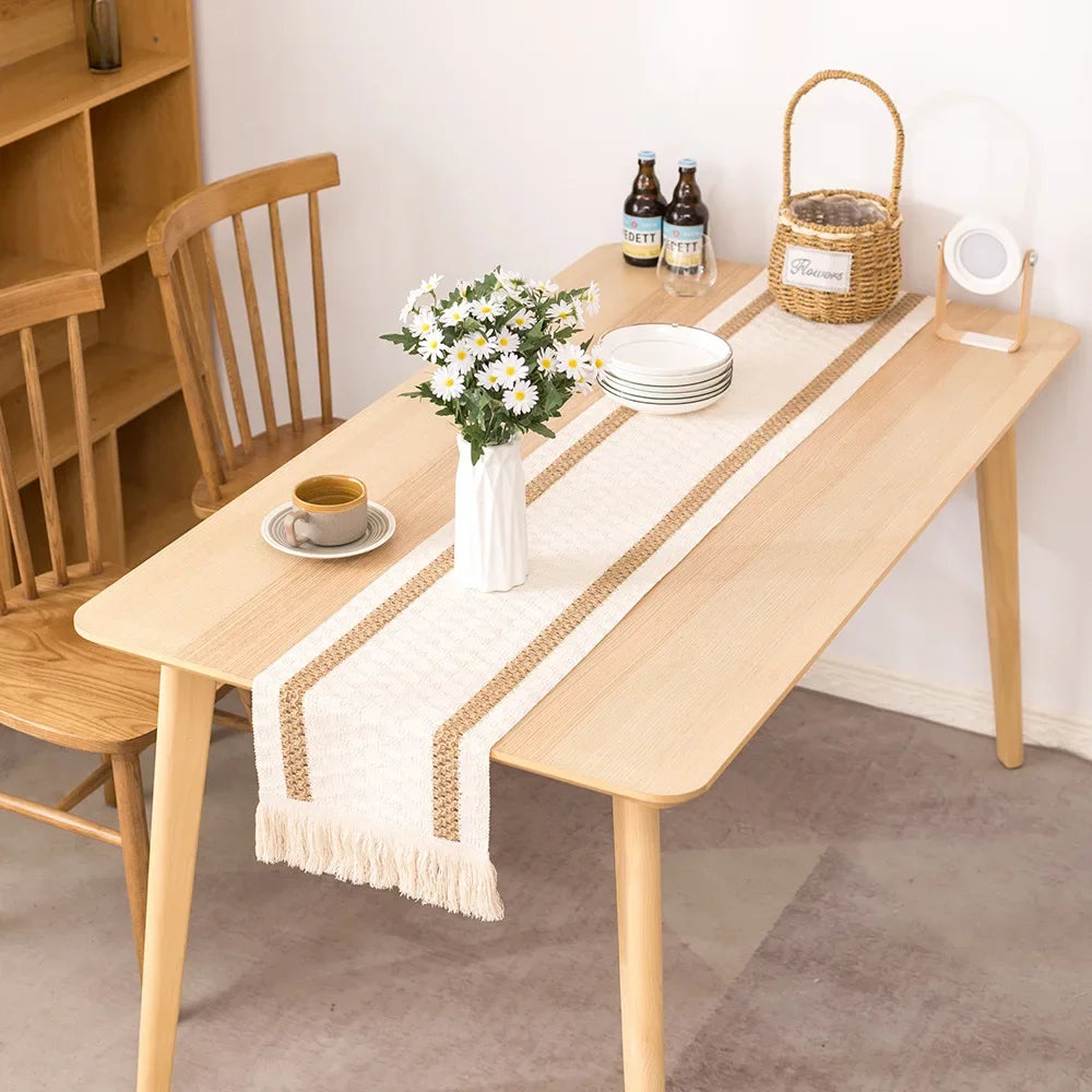 Chemin de table coton lin motif carreaux decoratif - vue 3 sur 5