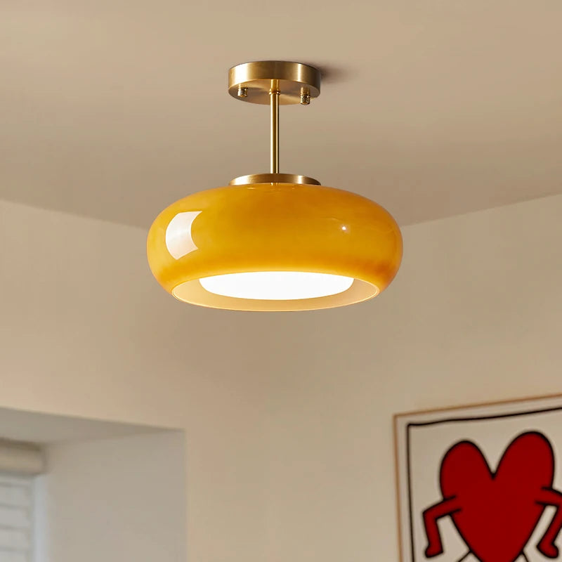IWHD nordique plafond moderne à LEDs lampe maison éclairage intérieur chambre salon salle à manger cuivre jaune verre abat-jour lampara - vue 11 sur 20