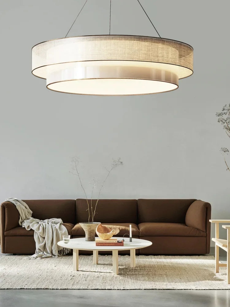 lustre circulaire style chinois zen en tissu pour ingénierie - vue 4 sur 8