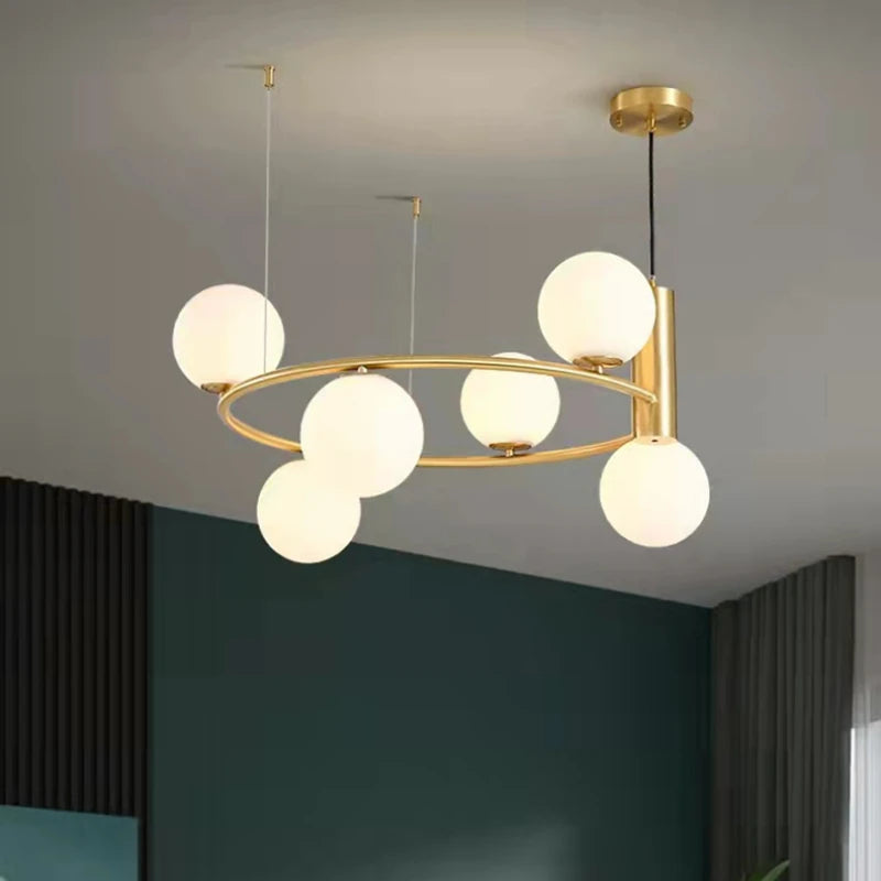 Lustre boule de verre blanc - vue 4 sur 13