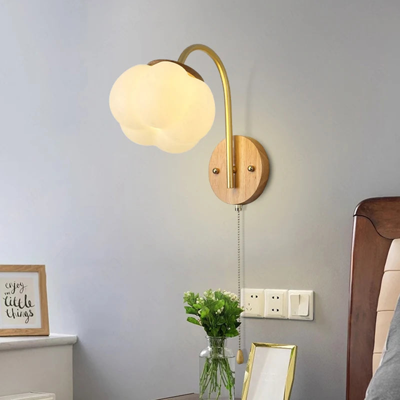applique murale nordique en bois avec cordon interrupteur design coton - vue 2 sur 14