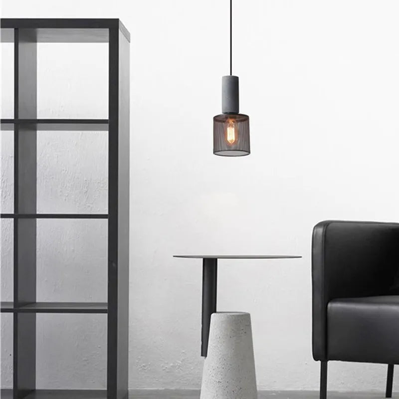 Lampe LED industrielle suspendue rétro à plusieurs têtes en ciment - vue 4 sur 15