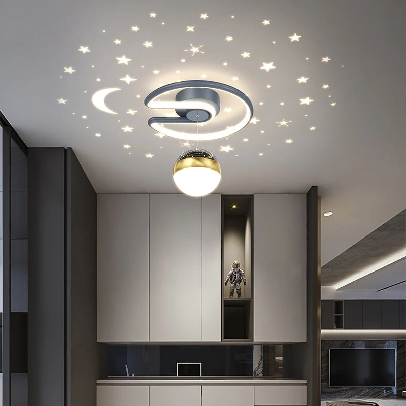 Noir gris 28W LED plafonnier pour couloir boule de verre nuances Foyer allée éclairage intérieur Luminaire Lustre effet étoile - vue 6 sur 8