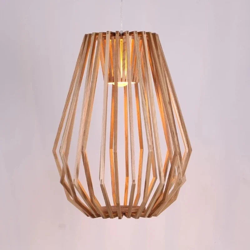 Nordic Wooden Cage Chandelier For Living Room Dining Study Modern Solid Wood Art Led Lamp Indoor Lighting Home Decor - vue 4 sur 8