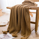 Plaid maille épaisse gaufrée avec pompons style nordique
