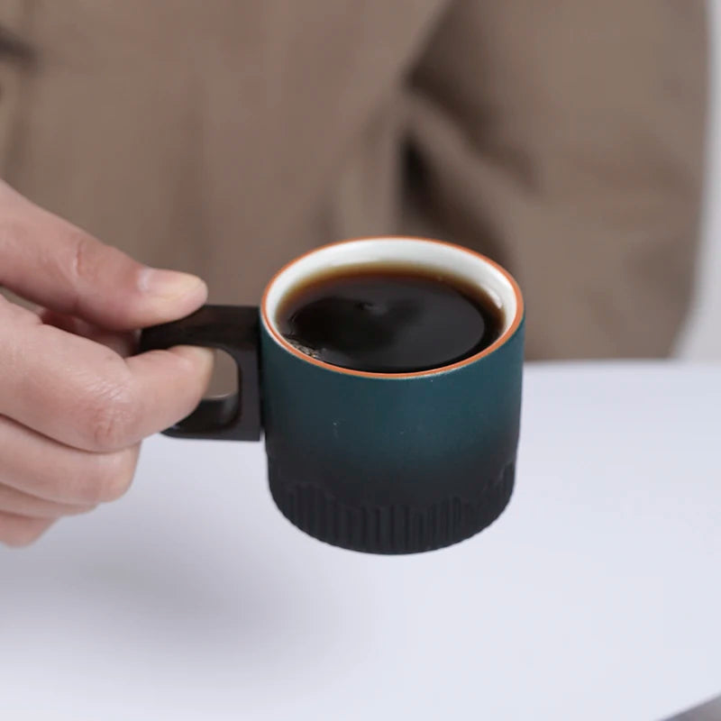 Tasse cafe ceramique artisanale vintage anse bois 60ml