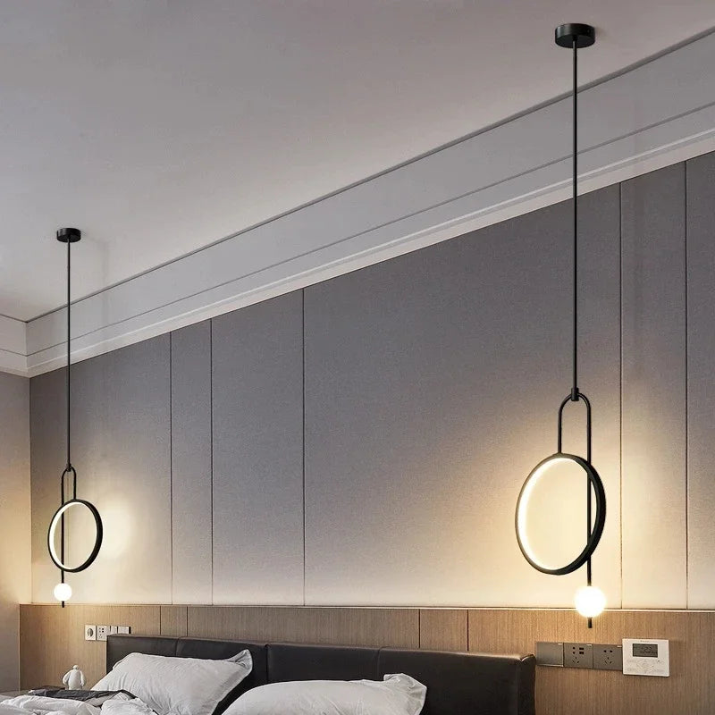 Gold Ring Pendant Light Modern Ball Led Hanging Lamp Bedroom Bedside Nordic Living Room Home Decor Background Lighting - vue 6 sur 10