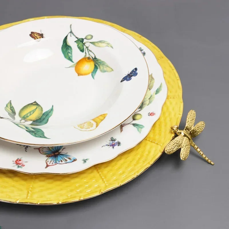 Assiette ceramique motif citron style europeen cuisine decoratif