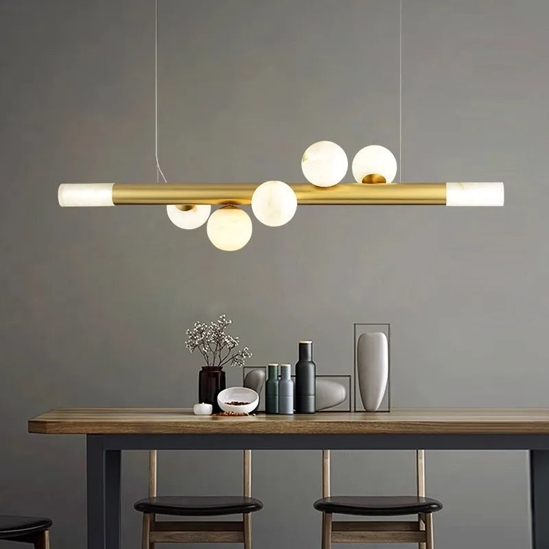 lustre de luxe en boule de marbre véritable post-moderne suspendu - vue 4 sur 10